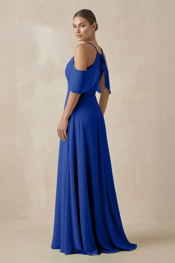 Chiffon A - Line Long Bridesmaid Dress in Royal Blue - SHE IS ME Bridesmaid Dresses