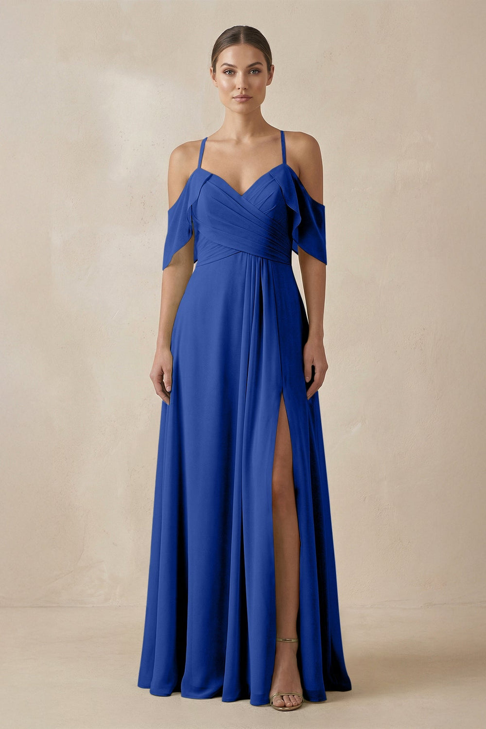 Chiffon A - Line Long Bridesmaid Dress in Royal Blue - SHE IS ME Bridesmaid Dresses