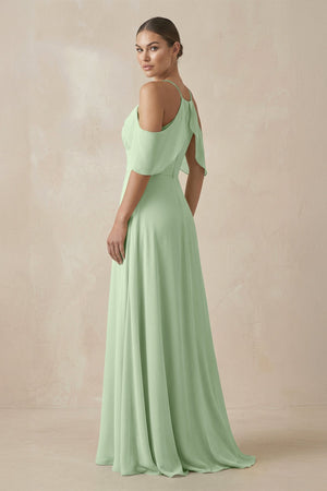 Chiffon A - Line Long Bridesmaid Dress in Sage - SHE IS ME Bridesmaid Dresses