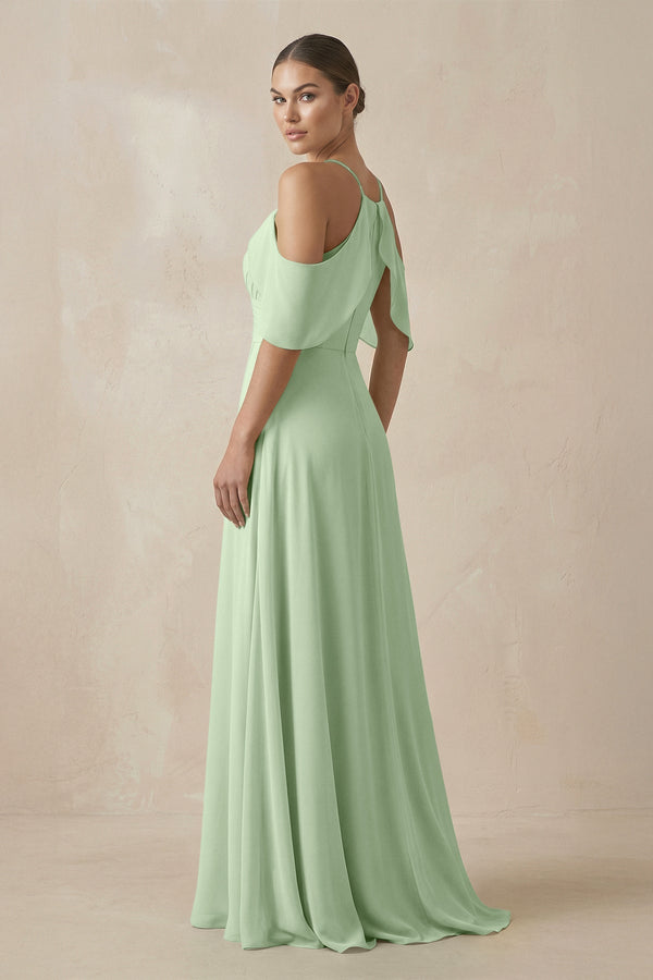 Chiffon A - Line Long Bridesmaid Dress in Sage - SHE IS ME Bridesmaid Dresses