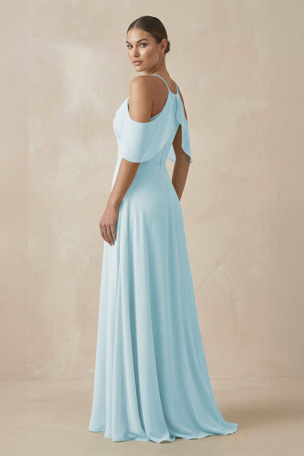 Chiffon A - Line Long Bridesmaid Dress in Sky Blue - SHE IS ME Bridesmaid Dresses