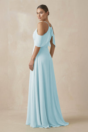 Chiffon A - Line Long Bridesmaid Dress in Sky Blue - SHE IS ME Bridesmaid Dresses