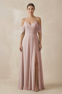 Chiffon A - Line Long Bridesmaid Dress in Toffee - SHE IS ME Bridesmaid Dresses