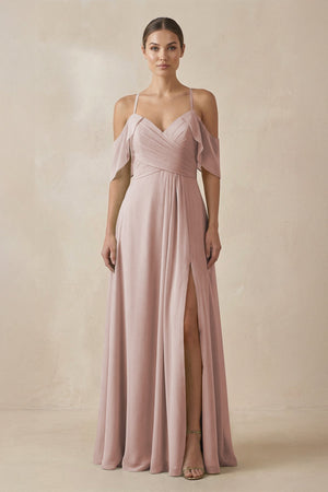 Chiffon A - Line Long Bridesmaid Dress in Toffee - SHE IS ME Bridesmaid Dresses