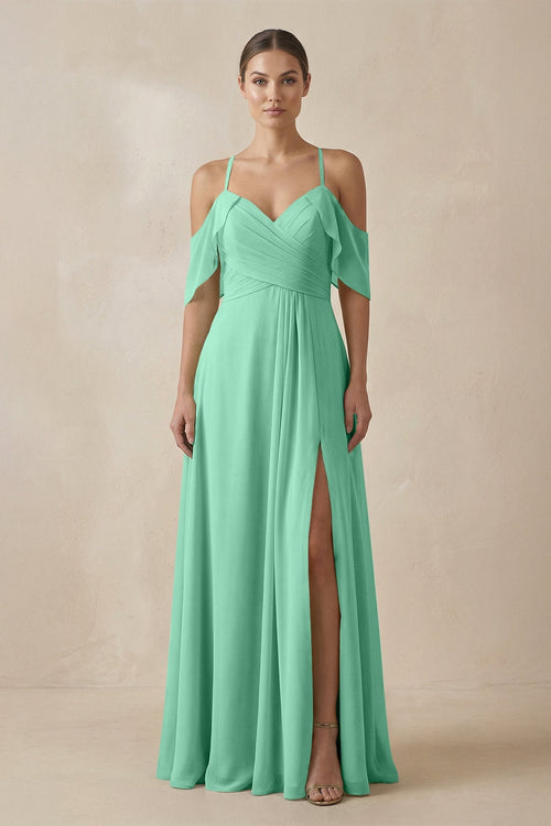 Chiffon A - Line Long Bridesmaid Dress in Turquoise - SHE IS ME Bridesmaid Dresses