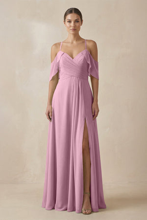 Chiffon A - Line Long Bridesmaid Dress in Vintage Mauve - SHE IS ME Bridesmaid Dresses