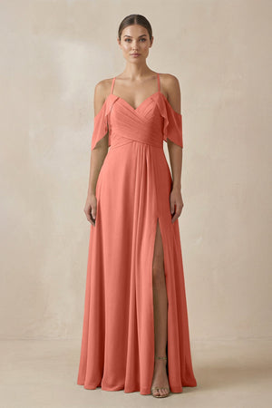 Chiffon A - Line Long Bridesmaid Dress in Wild Rose - SHE IS ME Bridesmaid Dresses