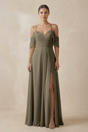 Chiffon A - Line Long Bridesmaid Dress in Willow Green - SHE IS ME Bridesmaid Dresses