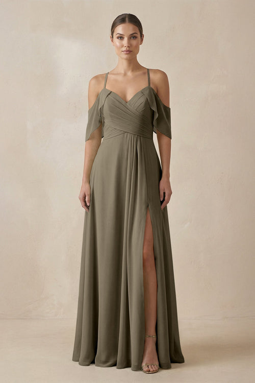 Chiffon A - Line Long Bridesmaid Dress in Willow Green - SHE IS ME Bridesmaid Dresses