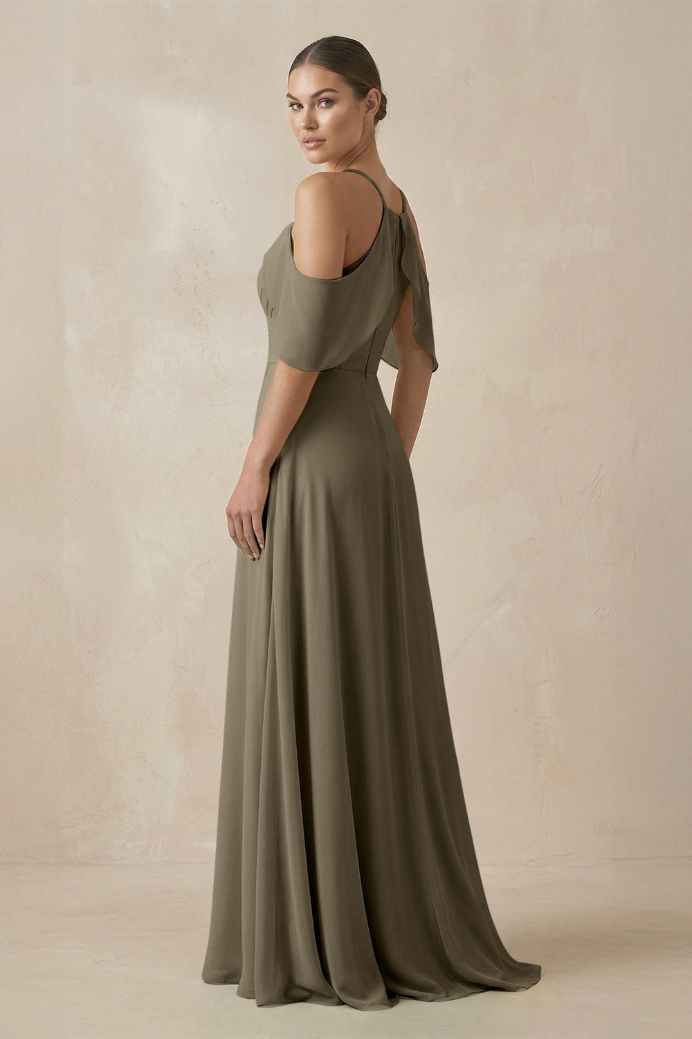 Chiffon A - Line Long Bridesmaid Dress in Willow Green - SHE IS ME Bridesmaid Dresses