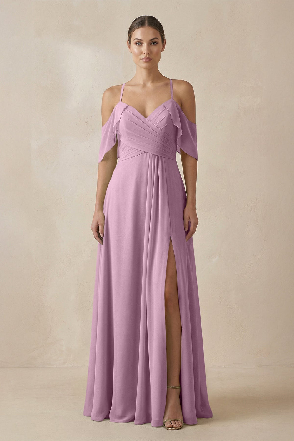 Chiffon A - Line Long Bridesmaid Dress in Wisteria - SHE IS ME Bridesmaid Dresses