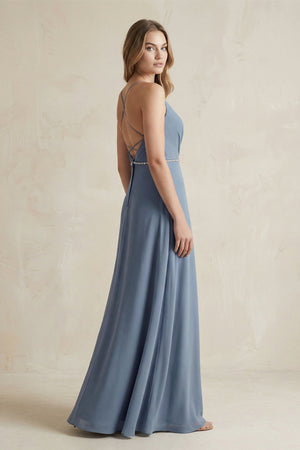 Chiffon A - Line Ruched Cami Strap Bridesmaid Dress in Neptune - SHE IS ME Bridesmaid Dresses