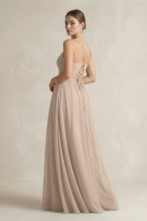 A-Line Spaghetti Strap Chiffon Bridesmaid Dress in Almond - SHE IS ME BRIDESMAID DRESSES