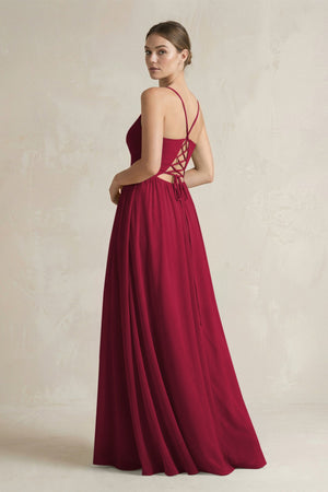 A-Line Spaghetti Strap Chiffon Bridesmaid Dress in Berry - SHE IS ME BRIDESMAID DRESSES