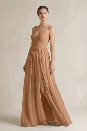 A-Line Spaghetti Strap Chiffon Bridesmaid Dress in Bronzer - SHE IS ME BRIDESMAID DRESSES