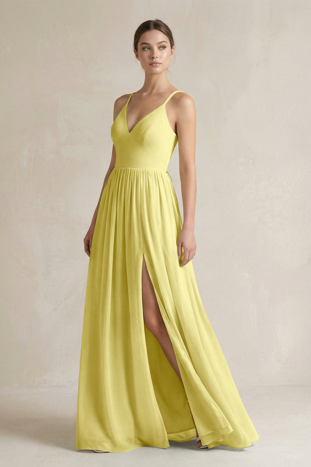 A-Line Spaghetti Strap Chiffon Bridesmaid Dress in Buttercup - SHE IS ME BRIDESMAID DRESSES