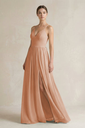 A-Line Spaghetti Strap Chiffon Bridesmaid Dress in Champagne Rose - SHE IS ME BRIDESMAID DRESSES