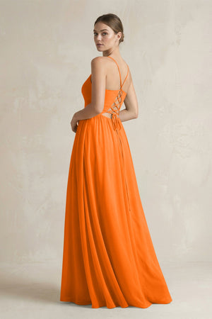 A-Line Spaghetti Strap Chiffon Bridesmaid Dress in Cinnamon - SHE IS ME BRIDESMAID DRESSES