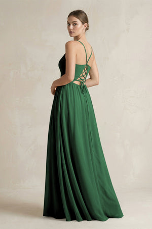A-Line Spaghetti Strap Chiffon Bridesmaid Dress in Dark Green - SHE IS ME BRIDESMAID DRESSES