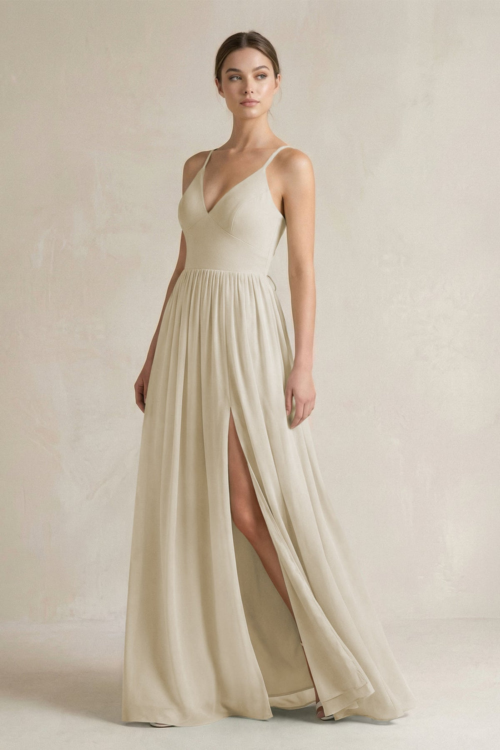A-Line Spaghetti Strap Chiffon Bridesmaid Dress in Dove Gray - SHE IS ME BRIDESMAID DRESSES