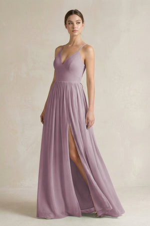 A-Line Spaghetti Strap Chiffon Bridesmaid Dress in Dusk - SHE IS ME BRIDESMAID DRESSES
