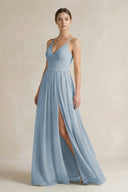 A-Line Spaghetti Strap Chiffon Bridesmaid Dress in Dusty Blue - SHE IS ME BRIDESMAID DRESSES