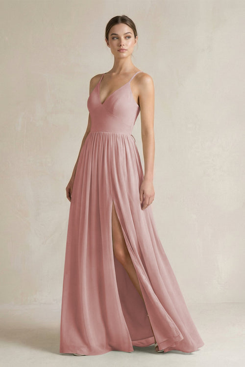 A-Line Spaghetti Strap Chiffon Bridesmaid Dress in Dusty Rose - SHE IS ME BRIDESMAID DRESSES