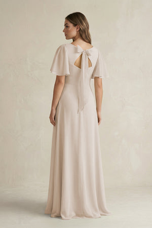 Flutter Sleeve V-Neck A-Line Chiffon Bridesmaid Dress in Frost