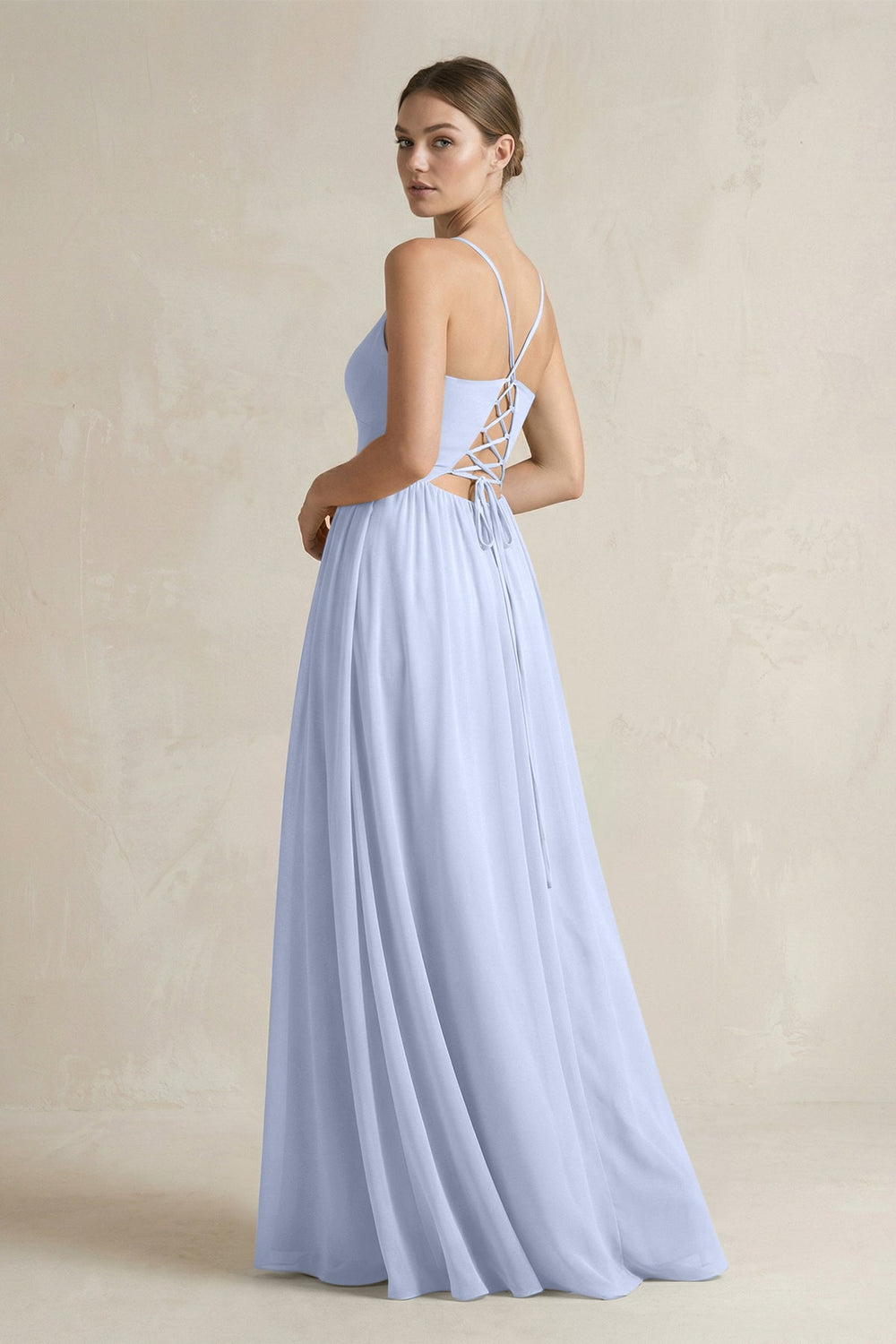 A-Line Spaghetti Strap Chiffon Bridesmaid Dress in Ice - SHE IS ME BRIDESMAID DRESSES