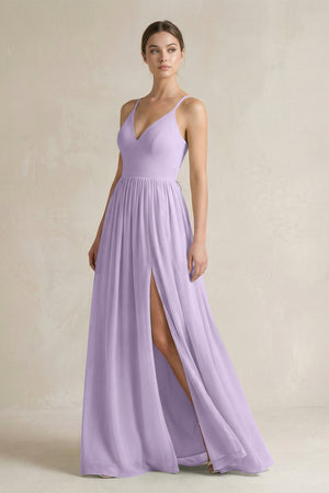 A-Line Spaghetti Strap Chiffon Bridesmaid Dress in Lavender - SHE IS ME BRIDESMAID DRESSES