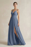 A-Line Spaghetti Strap Chiffon Bridesmaid Dress in Neptune - SHE IS ME BRIDESMAID DRESSES