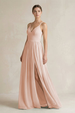 A-Line Spaghetti Strap Chiffon Bridesmaid Dress in Pale Blush - SHE IS ME BRIDESMAID DRESSES