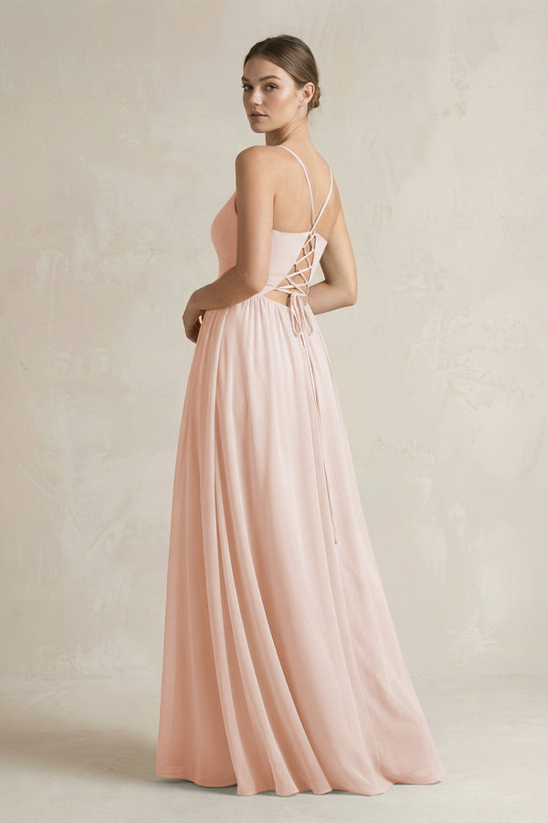A-Line Spaghetti Strap Chiffon Bridesmaid Dress in Pale Blush - SHE IS ME BRIDESMAID DRESSES