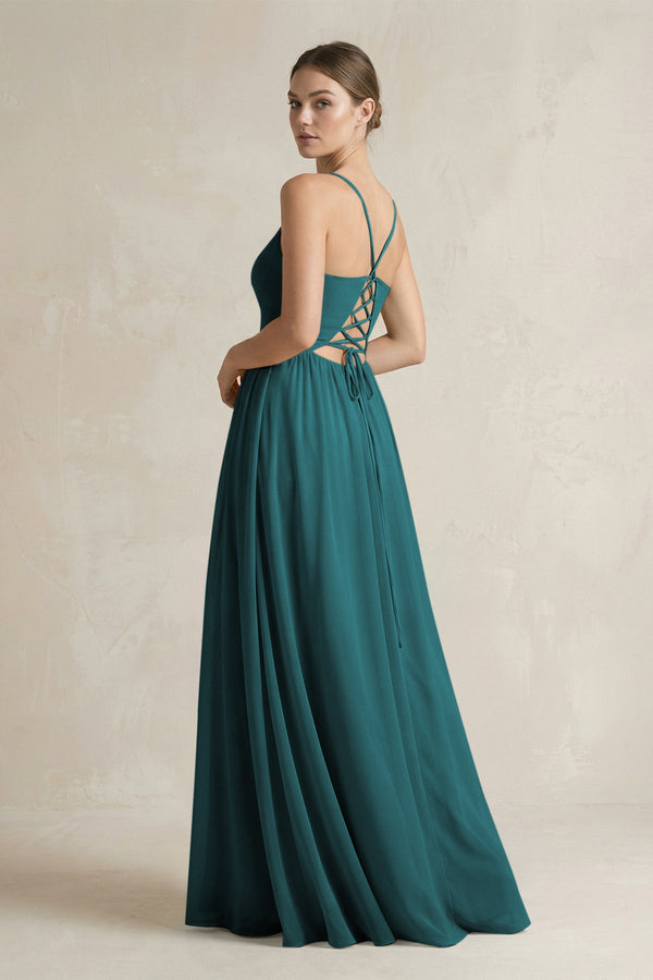 A-Line Spaghetti Strap Chiffon Bridesmaid Dress in Pine - SHE IS ME BRIDESMAID DRESSES