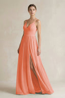 A-Line Spaghetti Strap Chiffon Bridesmaid Dress in Rosette - SHE IS ME BRIDESMAID DRESSES