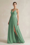 A-Line Spaghetti Strap Chiffon Bridesmaid Dress in Sea Glass - SHE IS ME BRIDESMAID DRESSES