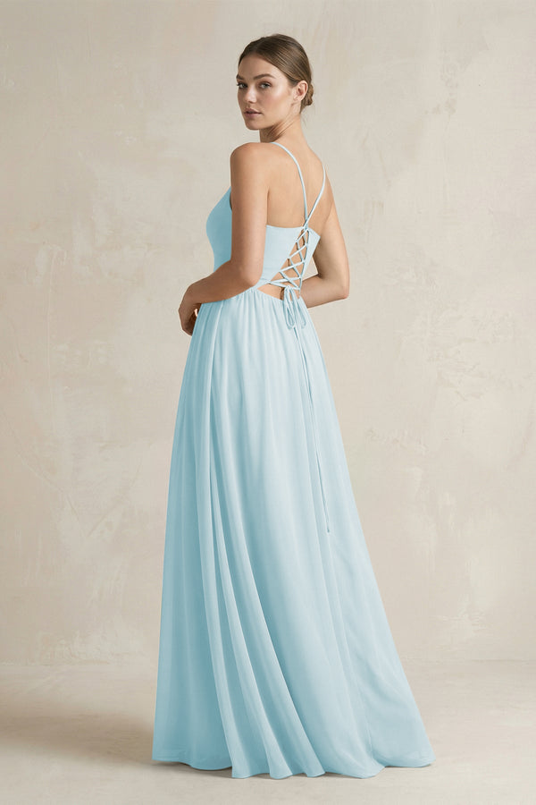 A-Line Spaghetti Strap Chiffon Bridesmaid Dress in Sky Blue - SHE IS ME BRIDESMAID DRESSES