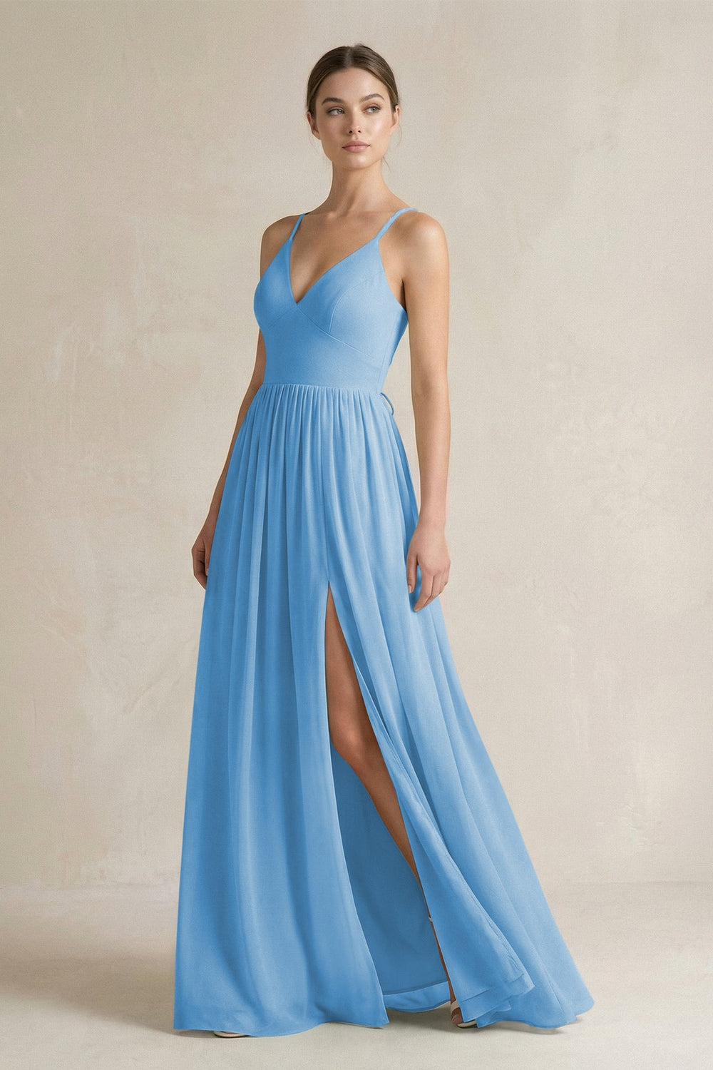 A-Line Spaghetti Strap Chiffon Bridesmaid Dress in Steel Blue - SHE IS ME BRIDESMAID DRESSES