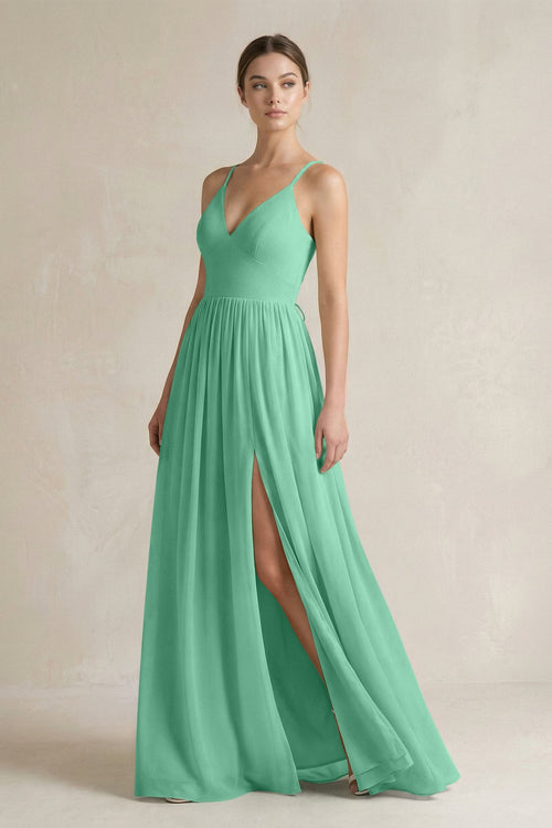 A-Line Spaghetti Strap Chiffon Bridesmaid Dress in Turquoise - SHE IS ME BRIDESMAID DRESSES