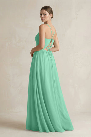 A-Line Spaghetti Strap Chiffon Bridesmaid Dress in Turquoise - SHE IS ME BRIDESMAID DRESSES