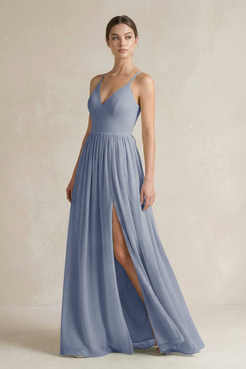 A-Line Spaghetti Strap Chiffon Bridesmaid Dress in Twilight - SHE IS ME BRIDESMAID DRESSES