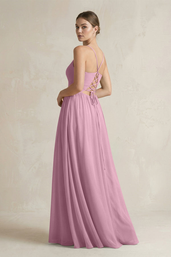 A-Line Spaghetti Strap Chiffon Bridesmaid Dress in Vintage Mauve - SHE IS ME BRIDESMAID DRESSES