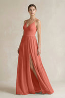 A-Line Spaghetti Strap Chiffon Bridesmaid Dress in Wild Rose - SHE IS ME BRIDESMAID DRESSES