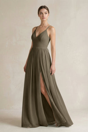A-Line Spaghetti Strap Chiffon Bridesmaid Dress in Willow Green - SHE IS ME BRIDESMAID DRESSES
