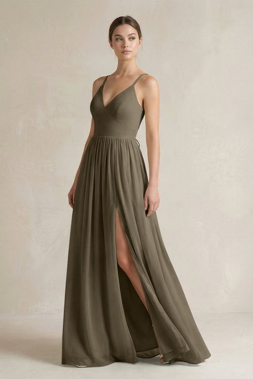 A-Line Spaghetti Strap Chiffon Bridesmaid Dress in Willow Green - SHE IS ME BRIDESMAID DRESSES