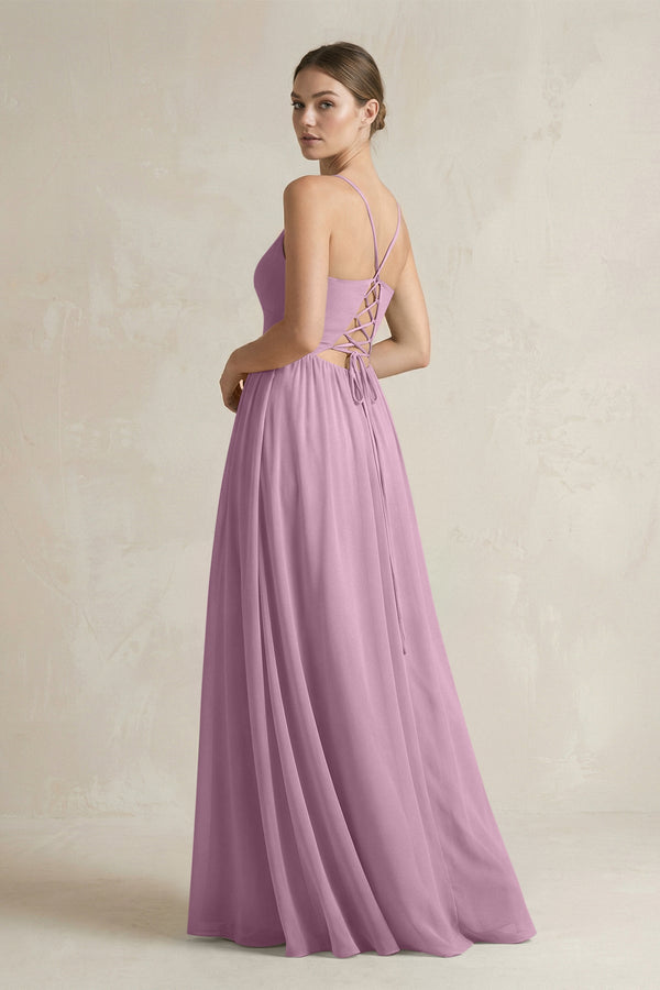 A-Line Spaghetti Strap Chiffon Bridesmaid Dress in Wisteria - SHE IS ME BRIDESMAID DRESSES