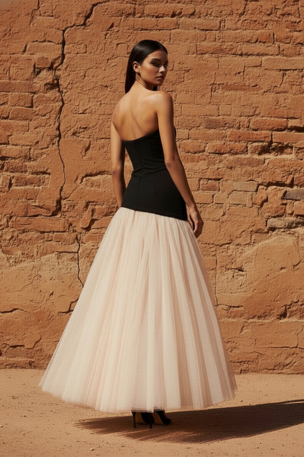 Corset Gown in Black and Beige - SHE IS ME