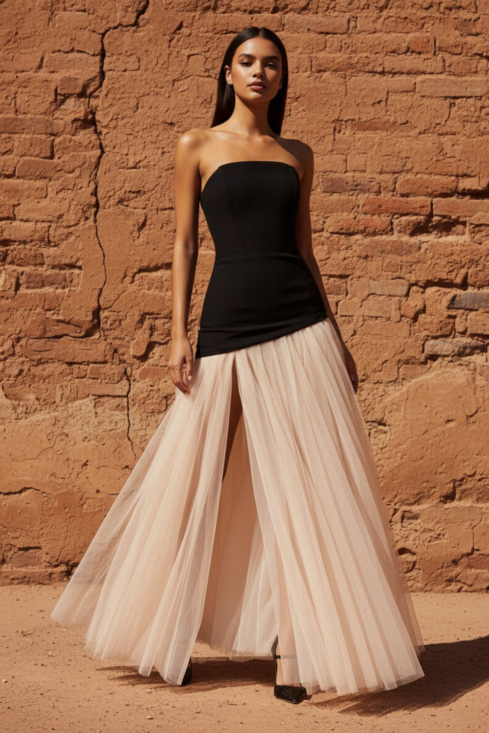 Corset Gown in Black and Beige - SHE IS ME