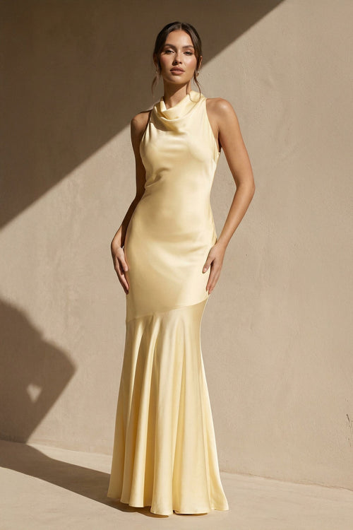Cowl Neck Backless Maxi Dress in Yellow - SHE IS ME