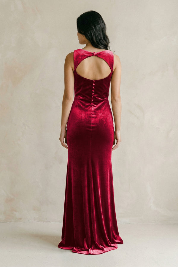Cowl Neck Mermaid Velvet Bridesmaid Dress in Rosewood - SHE IS ME BRIDESMAID DRESSES